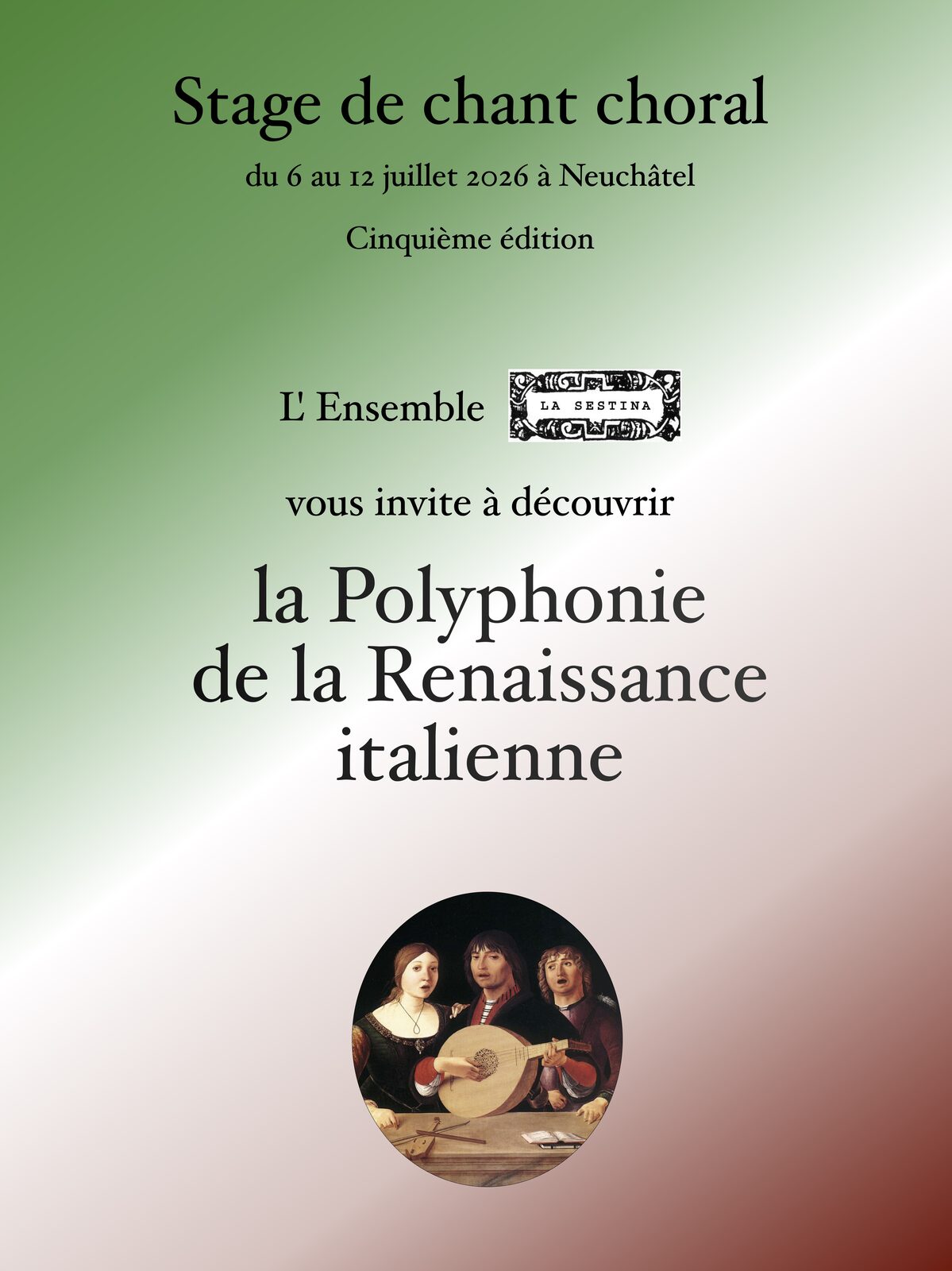 Flyer du stage choral 2026 – la Polyphonie de la Renaissance italienne